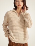 Lanly Cashmere Open-Knit Polo Sweater - Mongolia Cashmere Pullover