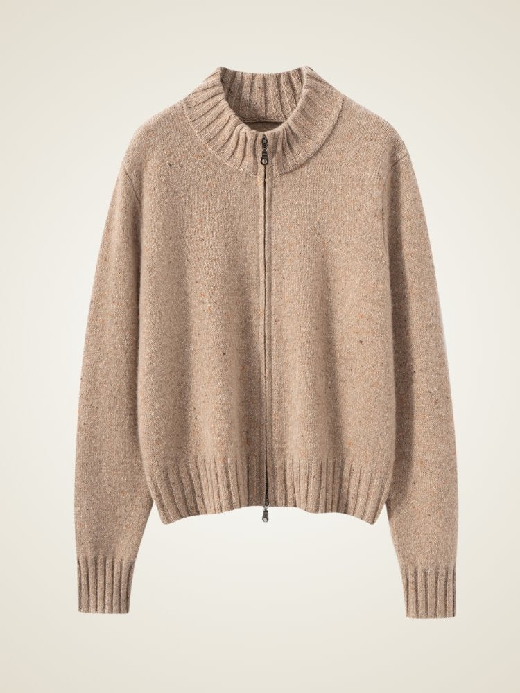 Lanly Cashmere Tweed Zip Jacket - Mongolia Mock Neck Sweater
