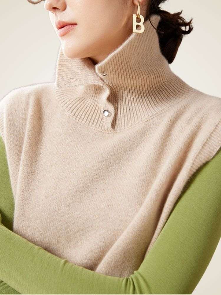 Lanlycashmere Collared Cashmere Sweater Vest – Preppy Knit Sleeveless Top