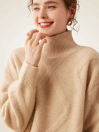 Lanlycashmere Geometric Cashmere Sweater Dress – Longline Turtleneck Knit