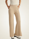 Lanlycashmere Cashmere Split Hem Pants – High Waisted Wide Leg Knit Trousers