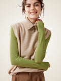Lanlycashmere Collared Cashmere Sweater Vest – Preppy Knit Sleeveless Top