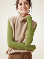 Lanlycashmere Collared Cashmere Sweater Vest – Preppy Knit Sleeveless Top