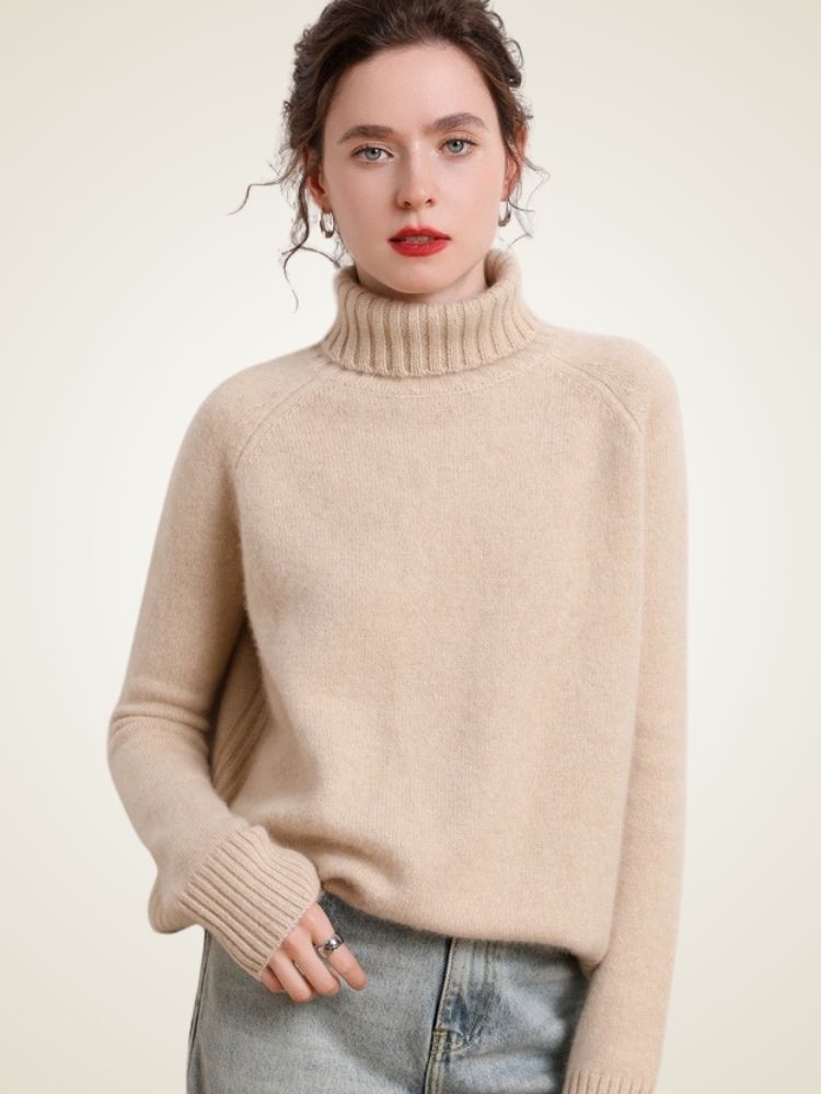 Lanlycashmere Fitted Cashmere Turtleneck Sweater – Cropped Slim Knit Pullover