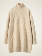 Lanlycashmere Geometric Cashmere Sweater Dress – Longline Turtleneck Knit