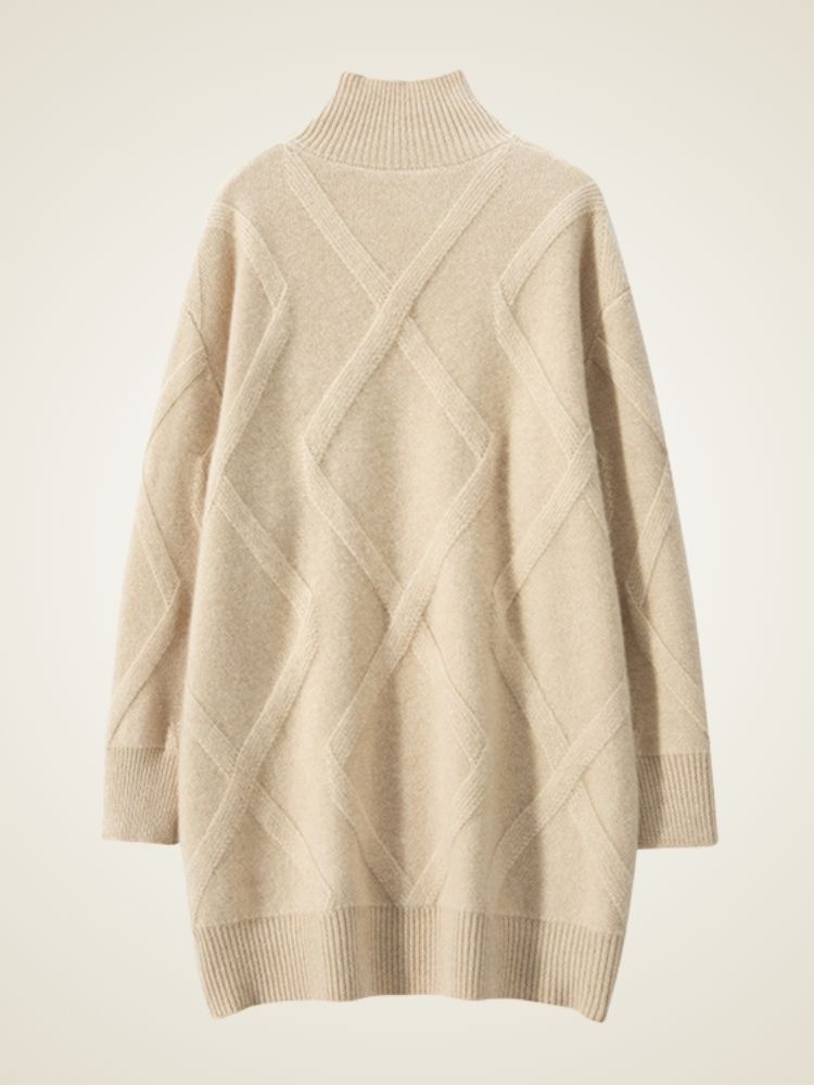 Lanlycashmere Geometric Cashmere Sweater Dress – Longline Turtleneck Knit