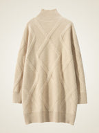 Lanlycashmere Geometric Cashmere Sweater Dress – Longline Turtleneck Knit