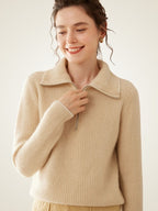 Lanlycashmere Half Zip Cashmere Sweater – Ribbed Fitted Zip Neck Pullover