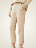 Lanlycashmere High Waist Cashmere Trousers – Slim Fit Knit Pants