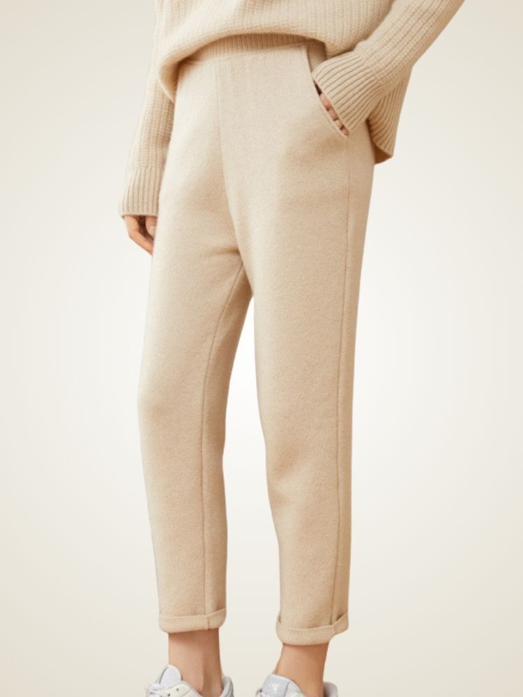 Lanlycashmere High Waist Cashmere Trousers – Slim Fit Knit Pants