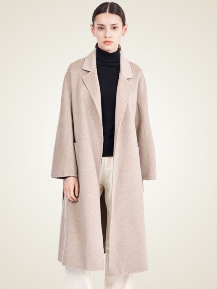Lanlycashmere Long Cashmere Trench Coat Women – Belted Wrap Overcoat