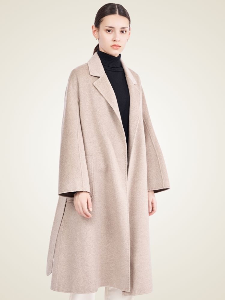Lanlycashmere Long Cashmere Trench Coat Women – Belted Wrap Overcoat