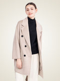 Lanlycashmere Mid Length Cashmere Coat Women – Double Breasted Belted Coat