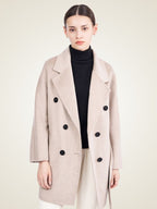 Lanlycashmere Mid Length Cashmere Coat Women – Double Breasted Belted Coat