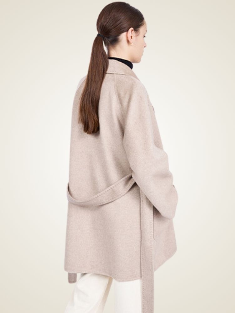 Lanlycashmere Mid Length Cashmere Coat Women – Minimalist Belted Wrap Coat