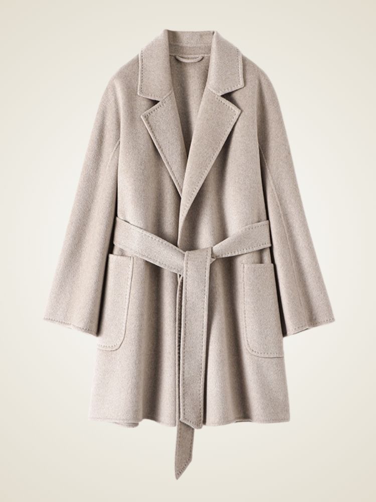 Lanlycashmere Mid Length Cashmere Coat Women – Minimalist Belted Wrap Coat
