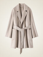 Lanlycashmere Mid Length Cashmere Coat Women – Minimalist Belted Wrap Coat