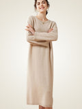 Lanlycashmere Minimalist Cashmere Midi Dress – Relaxed Knit Sweater Dress