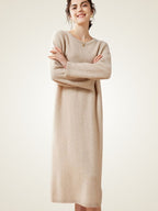 Lanlycashmere Minimalist Cashmere Midi Dress – Relaxed Knit Sweater Dress