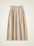 Lanlycashmere Pleated Cashmere Skirt – High Waisted Midi A-Line Skirt