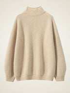Lanlycashmere Soft Ribbed Turtleneck Cashmere Jumper - Lantern Sleeve Knitwear