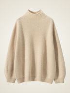 Lanlycashmere Soft Ribbed Turtleneck Cashmere Jumper - Lantern Sleeve Knitwear