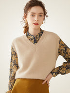 Lanlycashmere V-Neck Cashmere Sweater Vest – Classic Lightweight Knit Top