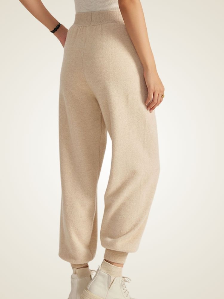 Lanlycashmere Women’s Cashmere Jogger Pants – Elastic Waist Cozy Knit Sweatpants