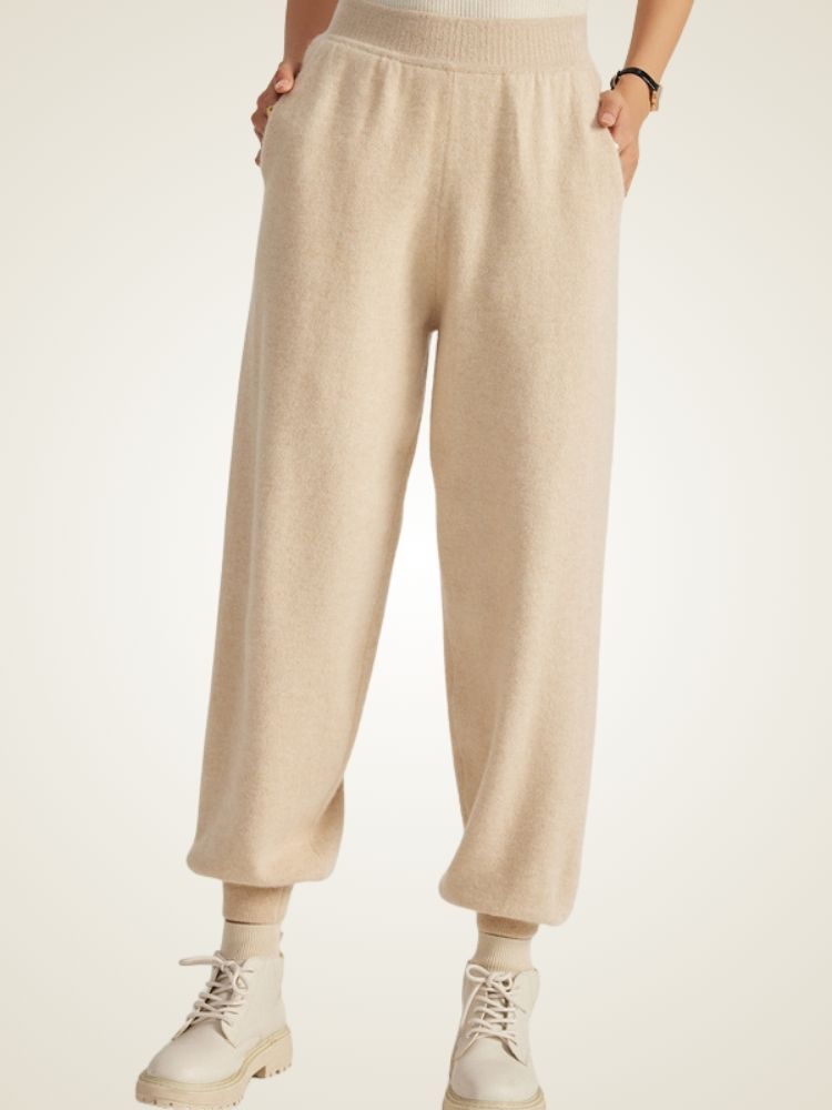 Lanlycashmere Women’s Cashmere Jogger Pants – Elastic Waist Cozy Knit Sweatpants