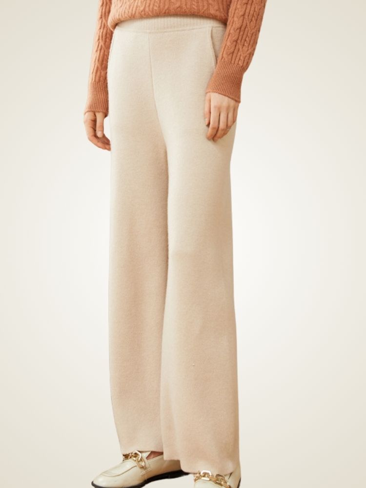 Lanlycashmere Women’s Cashmere Wide Leg Pants – Soft Knit Lounge Trousers