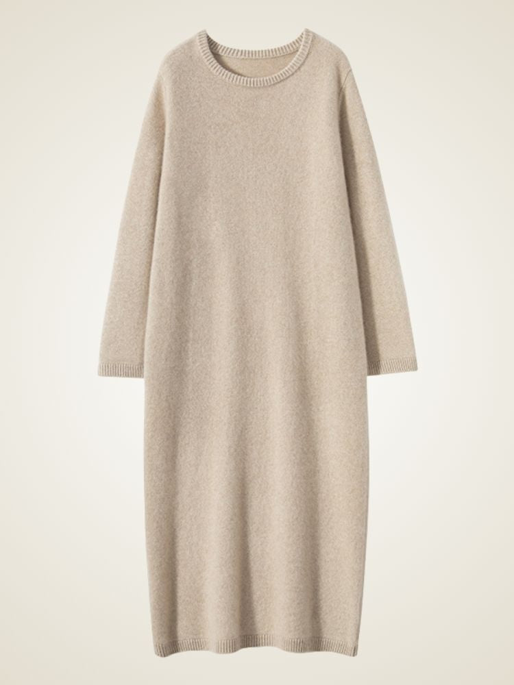 Lanlycashmere Minimalist Cashmere Midi Dress – Relaxed Knit Sweater Dress