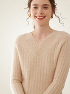 Iliviana - Zopfmuster-Pullover mit V-Ausschnitt