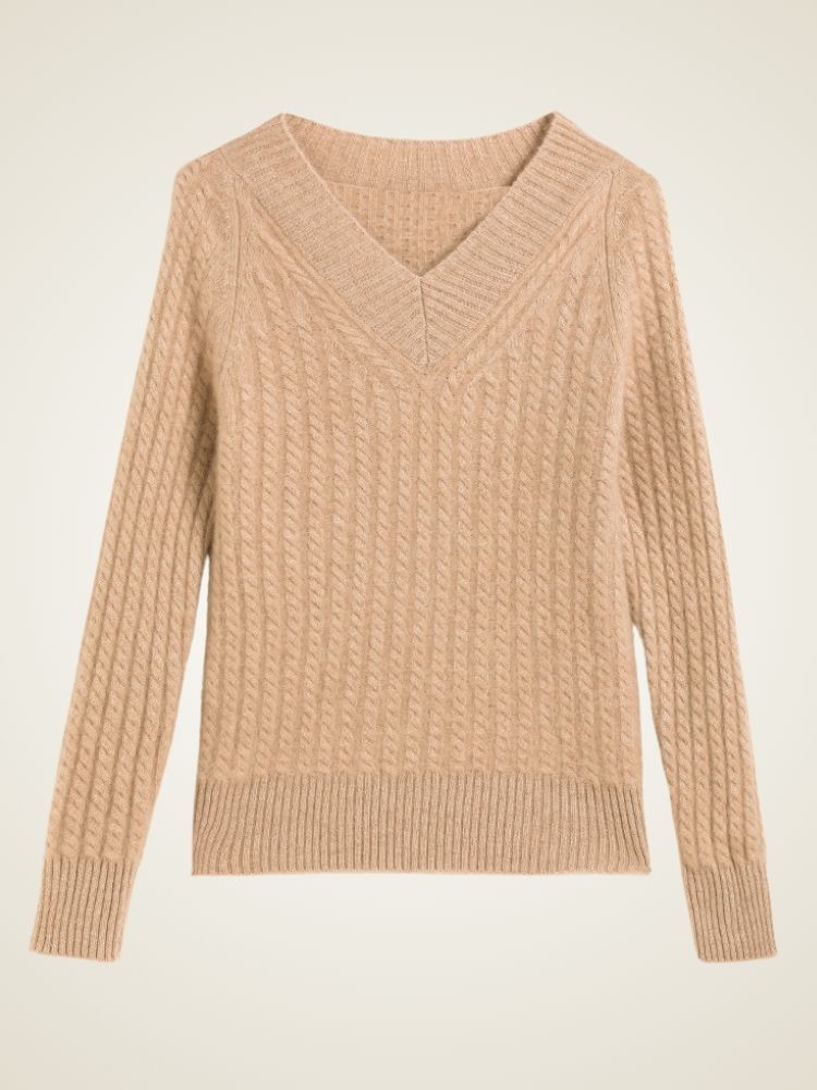 Iliviana - Pull en tricot torsadé à col en V
