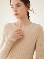 Iliviana - Zopfmuster-Pullover mit V-Ausschnitt