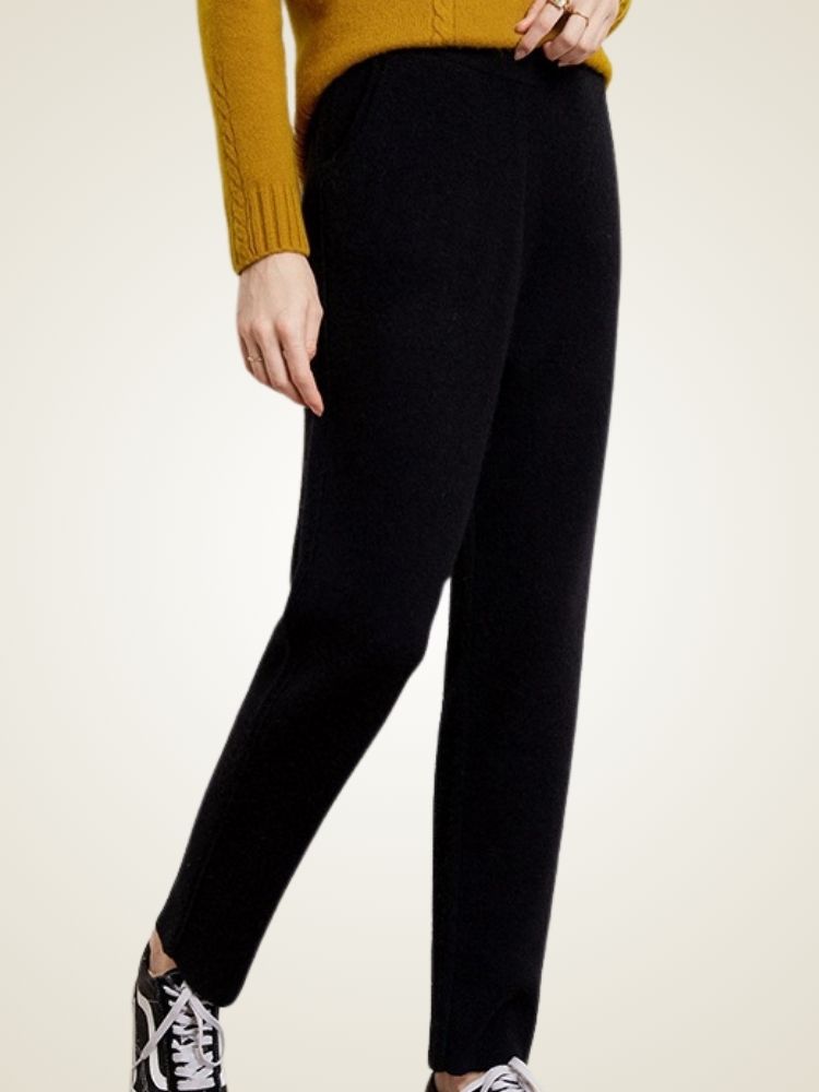 LanlyCashmere Ankle Length Cashmere Pants Slim Fit Knit Trousers