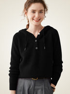 LanlyCashmere Button Neck Cashmere Hoodie – Soft Knit Henley Pullover