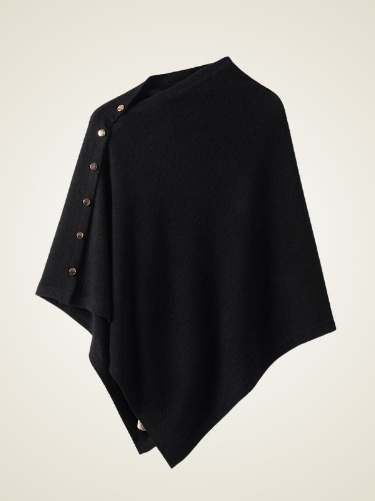 LanlyCashmere Buttoned Cashmere Poncho – Elegant Soft Knit Wrap Cape