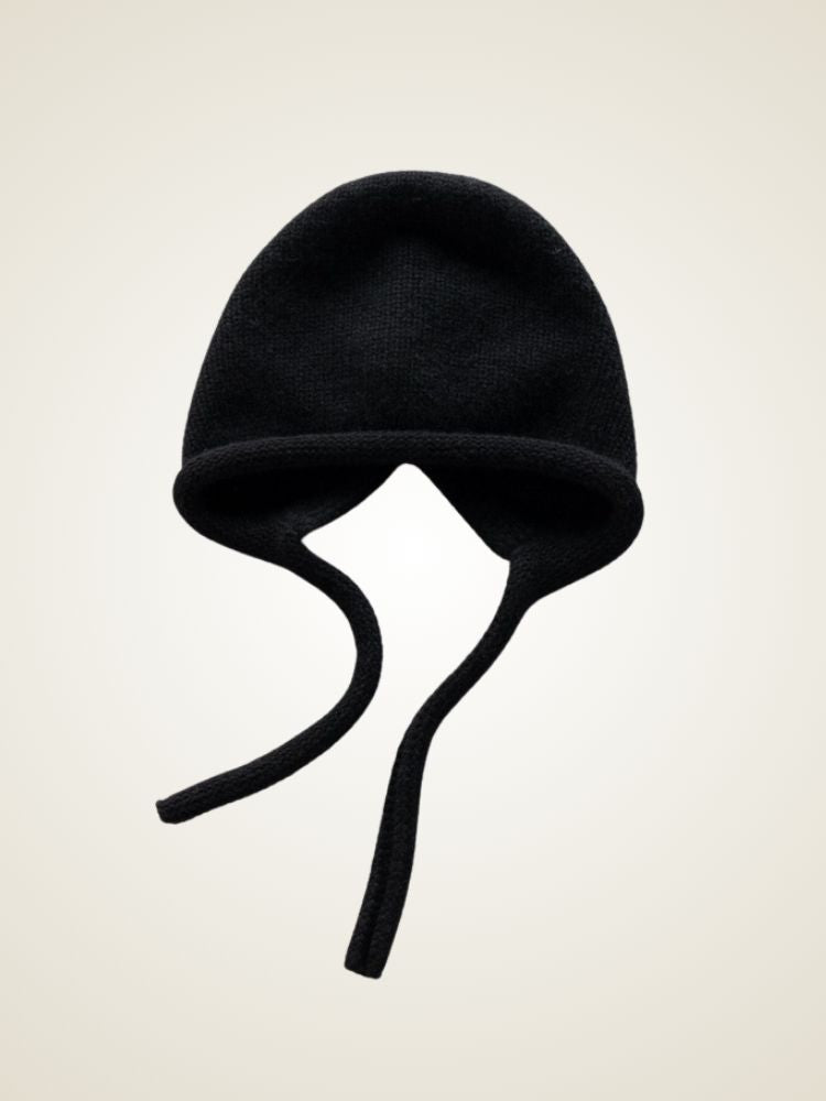 LanlyCashmere Cashmere Knit Bonnet Hat – Soft Tie-Up Winter Beanie