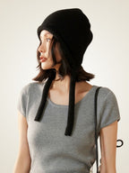 LanlyCashmere Cashmere Knit Bonnet Hat – Soft Tie-Up Winter Beanie