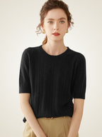 LanlyCashmere Cashmere Short Sleeve Sweater – Lightweight Crewneck Knit Top