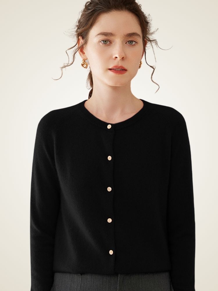 LanlyCashmere Classic Round Neck Premium Mongolia Cashmere Cardigan