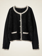 LanlyCashmere Contrast Trim Cashmere Cardigan – Soft Cropped Knit Jacket