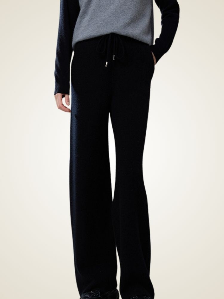 LanlyCashmere Fine Knit Cashmere Pants Straight Leg Drawstring
