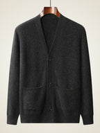 LanlyCashmere Men's 7-Gauge Heavyweight 100% Pure Cashmere V-Neck Cardigan - Thick Knit Luxury