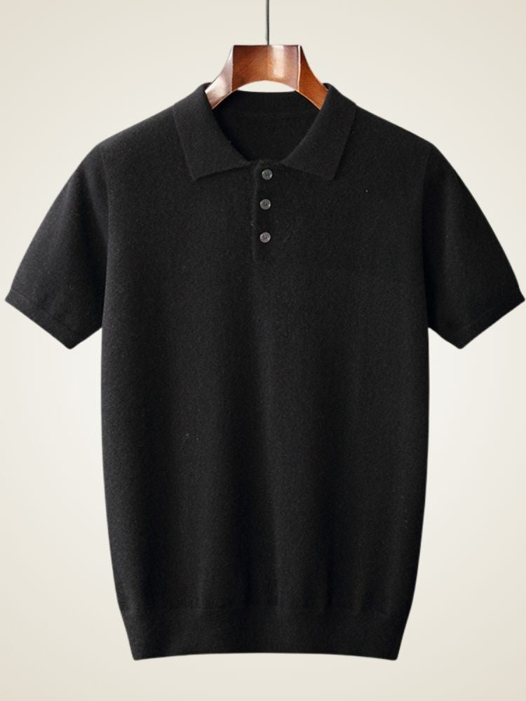 LanlyCashmere Men’s Cashmere Polo Shirt – Soft Knit Short Sleeve Sweater