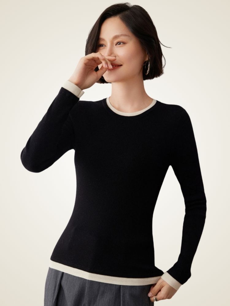 LanlyCashmere Slim Fit Cashmere Sweater – Ribbed Crewneck Lightweight Knit