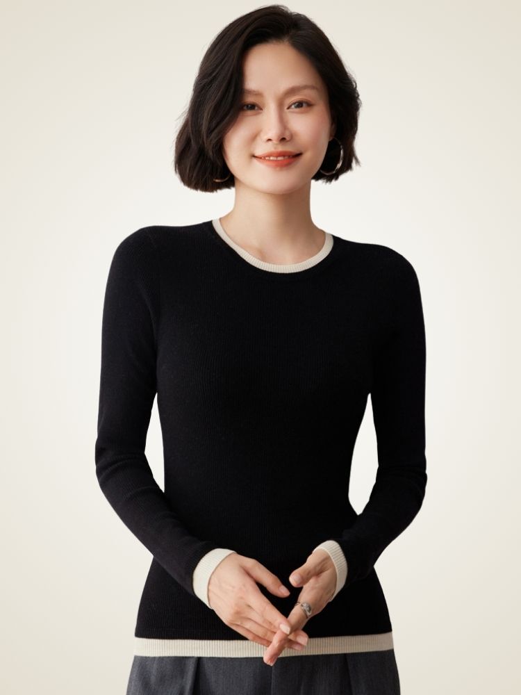 LanlyCashmere Slim Fit Cashmere Sweater – Ribbed Crewneck Lightweight Knit