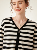 LanlyCashmere Striped Cashmere Zip Cardigan – Lightweight Knit Sweater