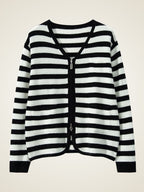 LanlyCashmere Striped Cashmere Zip Cardigan – Lightweight Knit Sweater