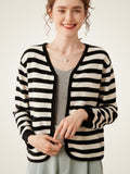 LanlyCashmere Striped Cashmere Zip Cardigan – Lightweight Knit Sweater